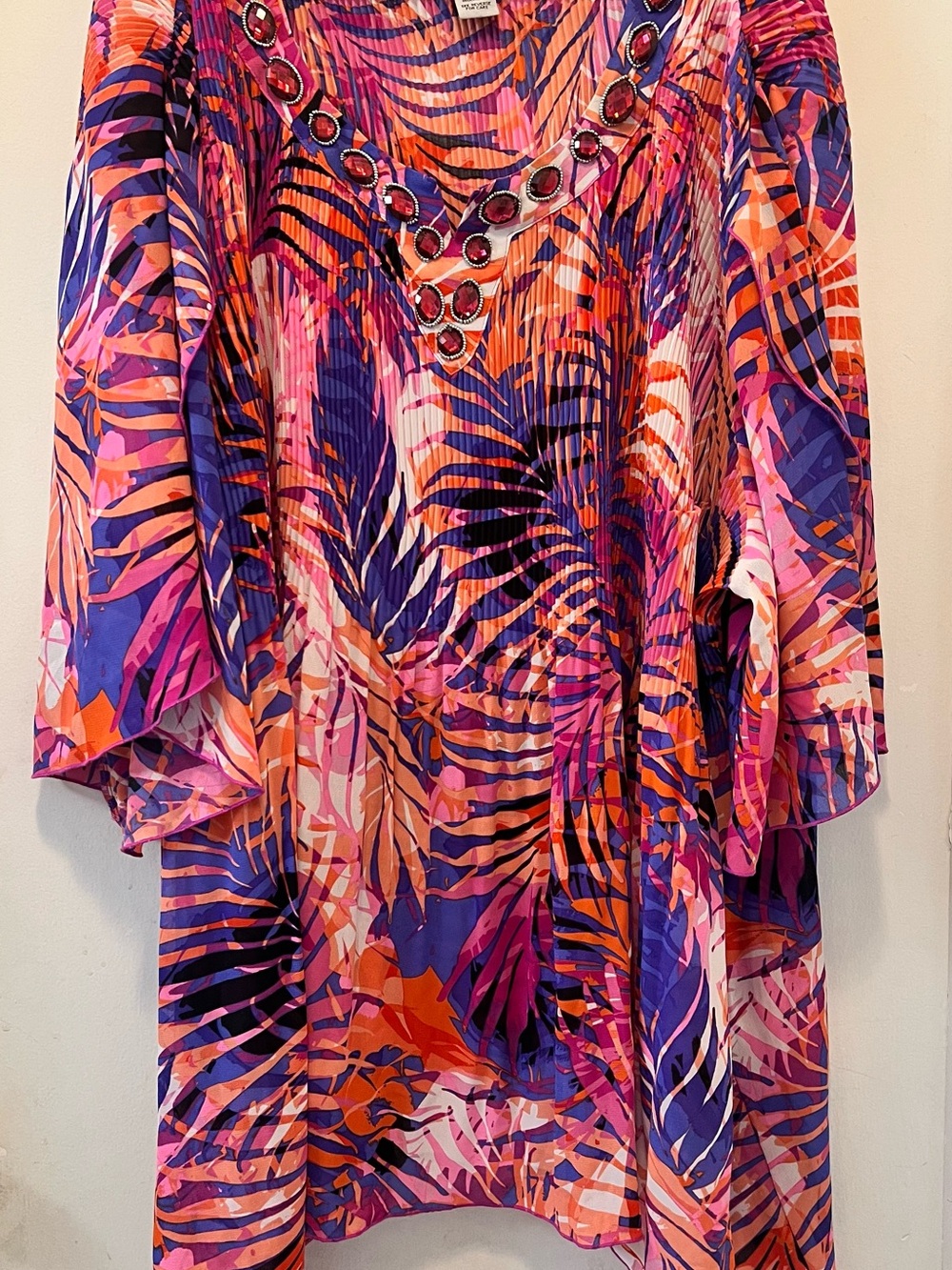 Catherines Tropical Leaf Print Tunic in Pink, Purple & Orange